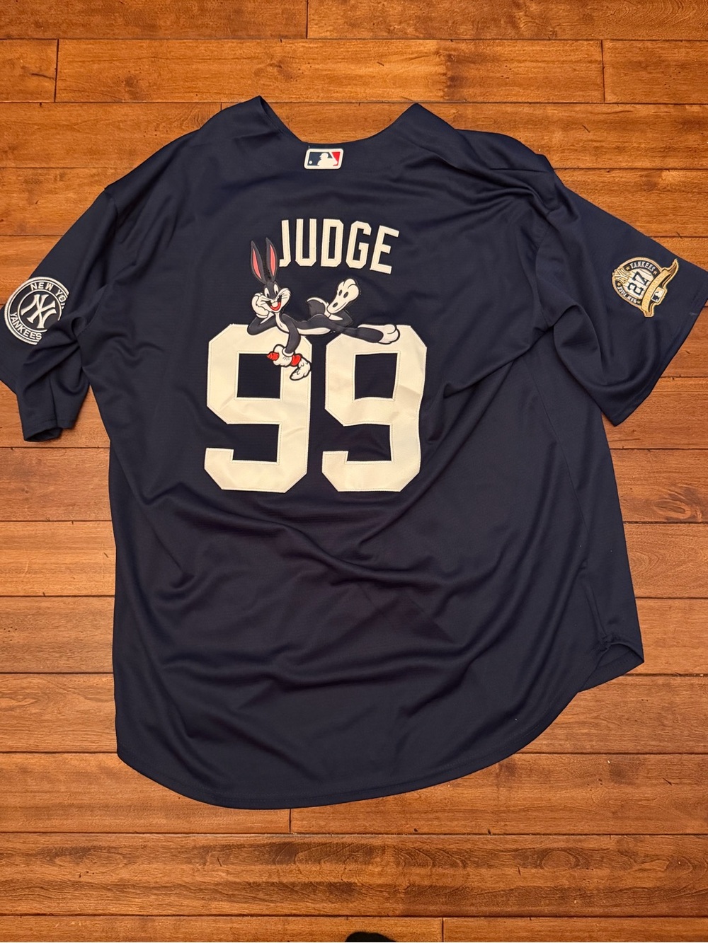 New York Yankees #99 Aaron Judge & Bugs BunnyMen's Nike Blue Baseball Jersey - Picture 2 of 4